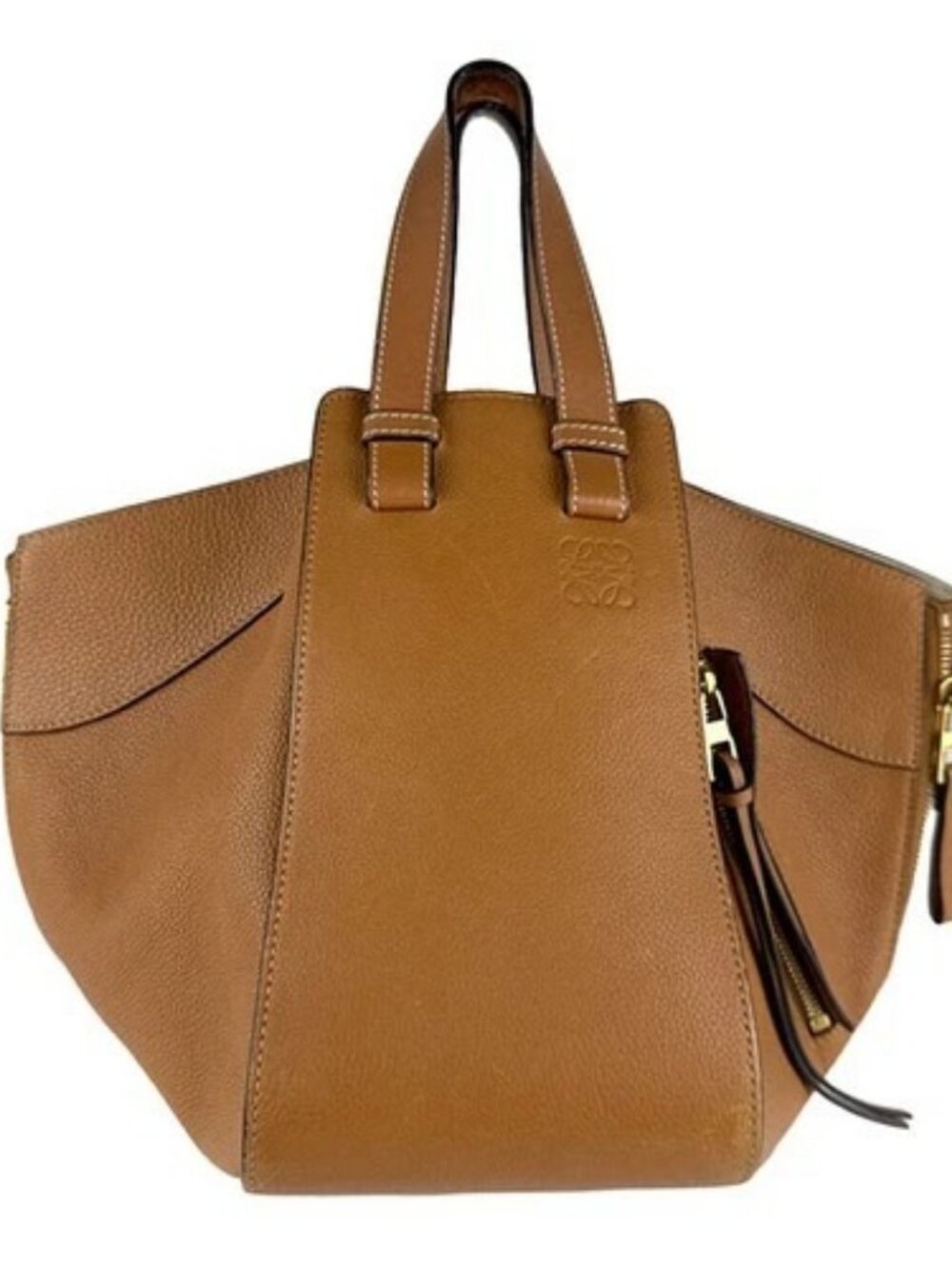 Auth LOEWE Hammock Small Handbag Shoulder Bag Brown Leather/Goldtone - z8049